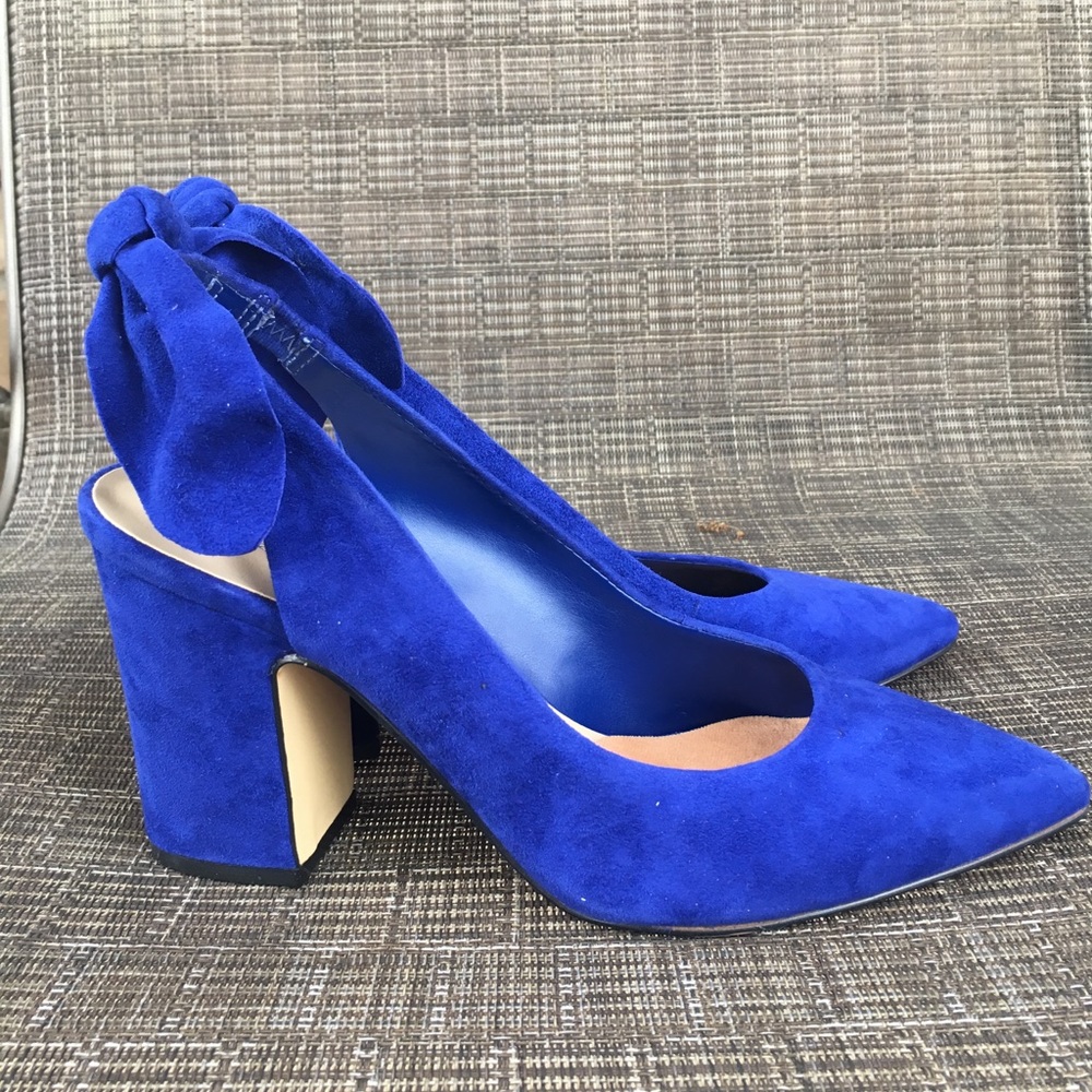 Cobalt blue sling back block heels